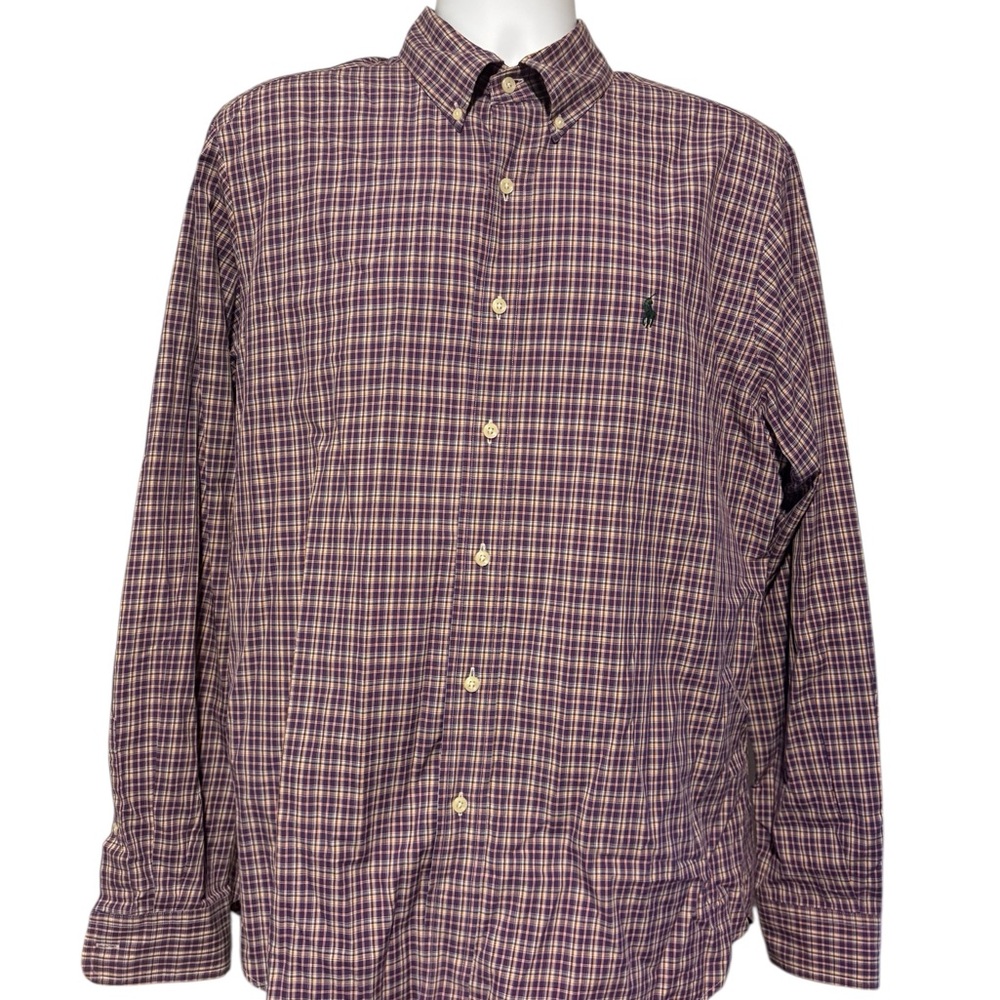 Men’s Ralph Lauren Purple and Yellow Classic Fit Button Down Plaid Shirt Size L